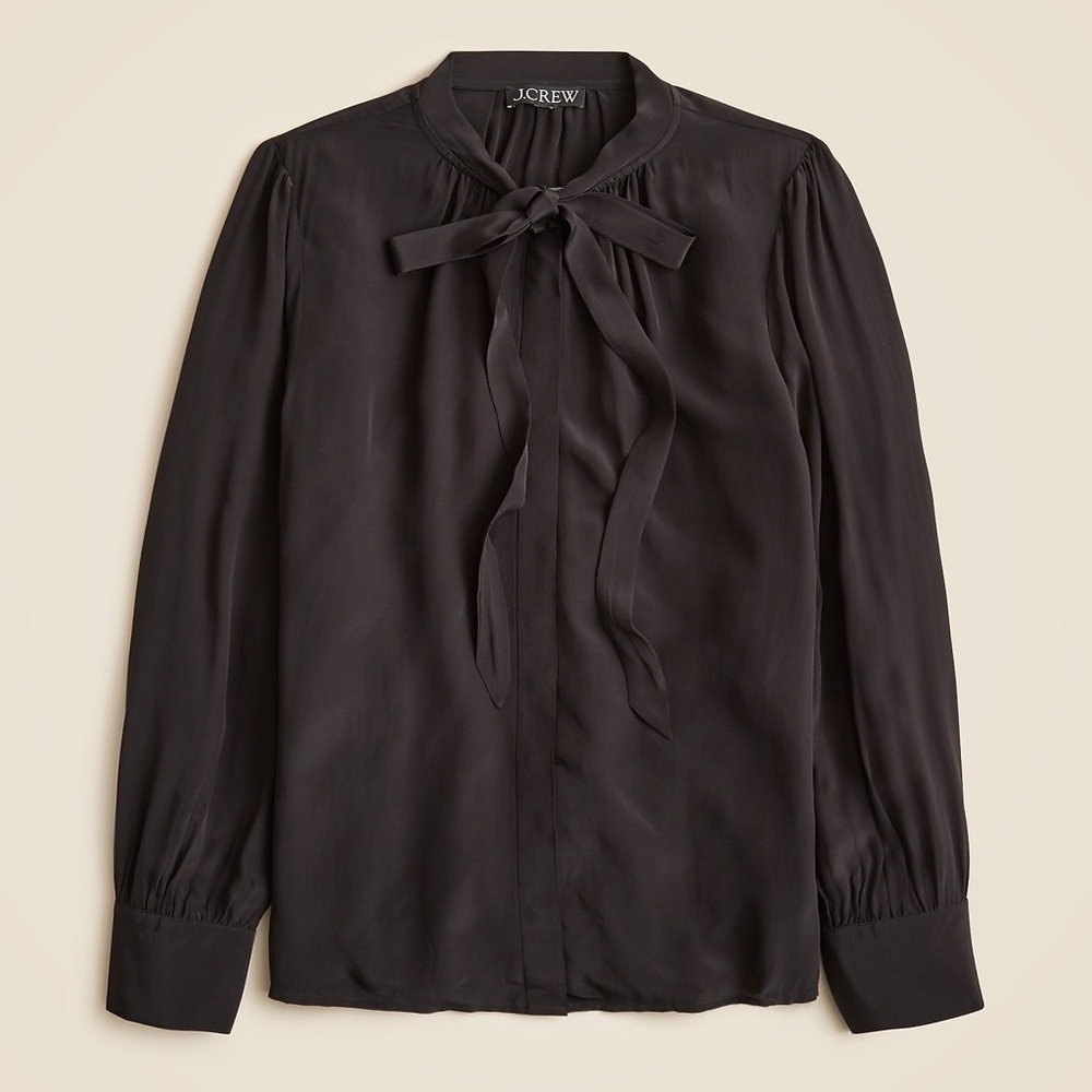 J. Crew Tie-neck top in crepe de chine black NWT